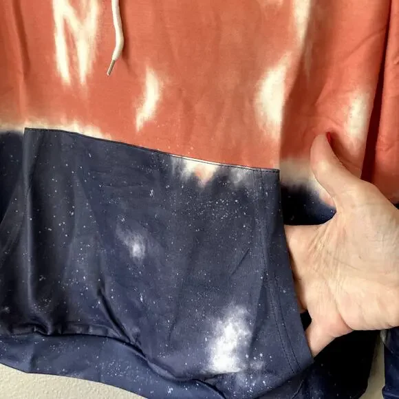 Colorblock Tie Dye Long Sleeve Womens Pullover Hoodie Sweater Pocket Medium - Picture 4 of 8